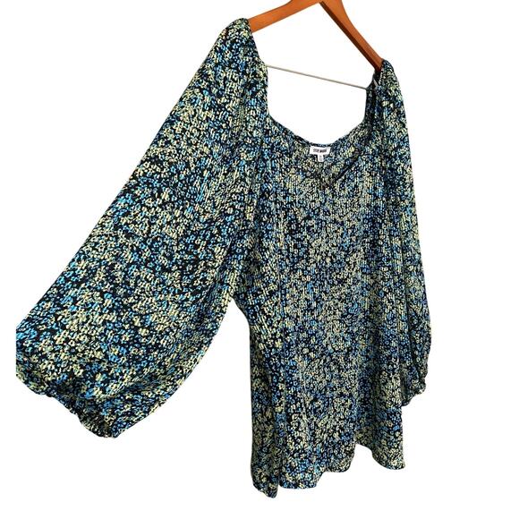 NWT Steve Madden Stevie Top 2X Blue Green Floral Blouse Crinkle Sheer Fairycore - Picture 6 of 16